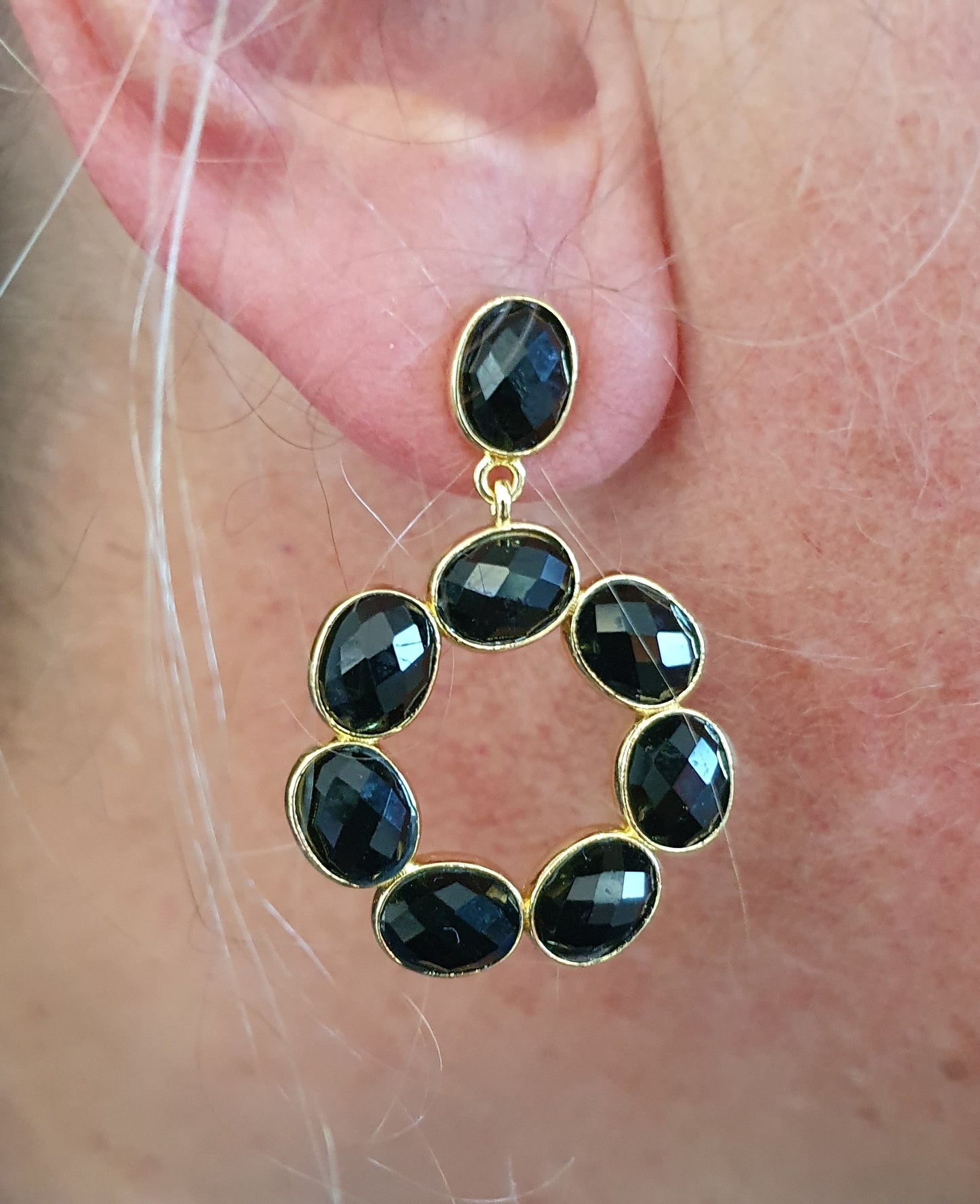 Black Onyx 18K Gold plated drop hoops