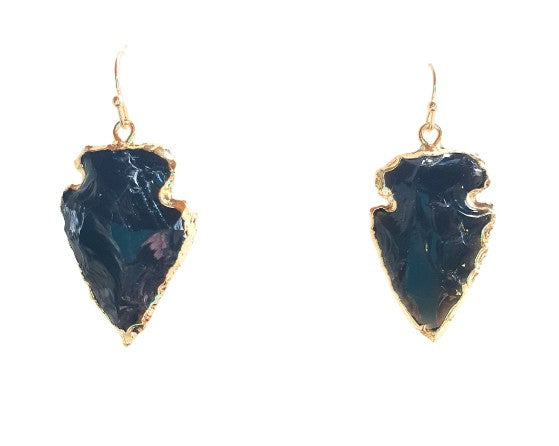 Black onyx and 18K Gold plated arrow drops