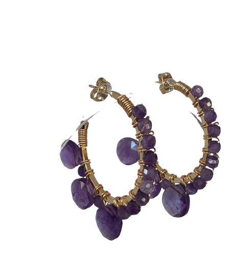 18K Gold dipped hoops & Amethyst Stone.