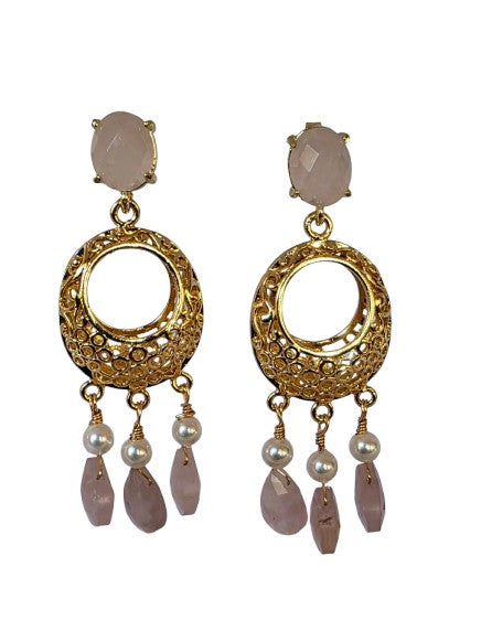 18k Gold dipped drop Pink or Lapis quartz and seed Pearls