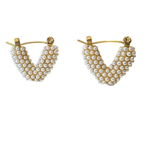 18K Gold Dipped Pearl V Shape Pearl Huggies