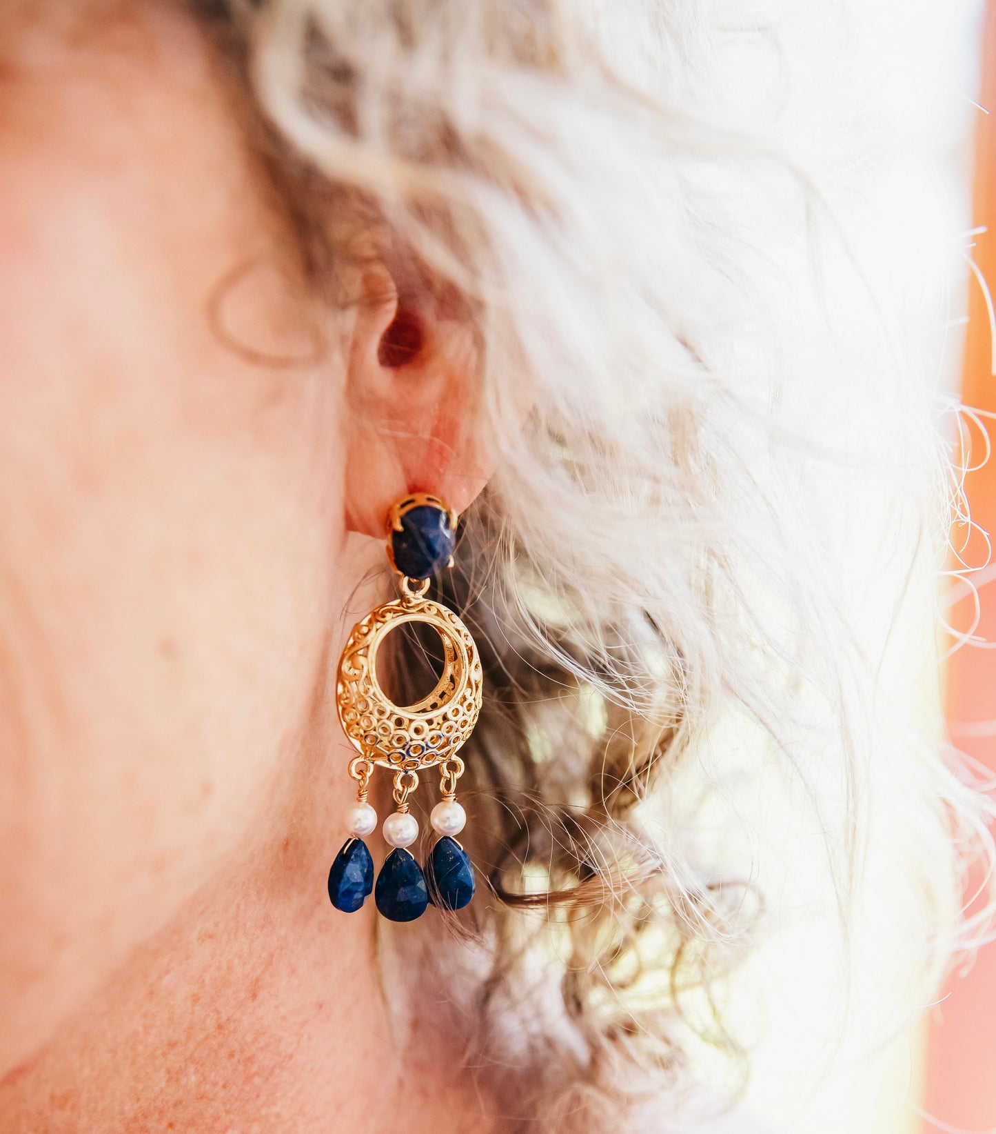 18k Gold dipped drop Pink or Lapis quartz and seed Pearls