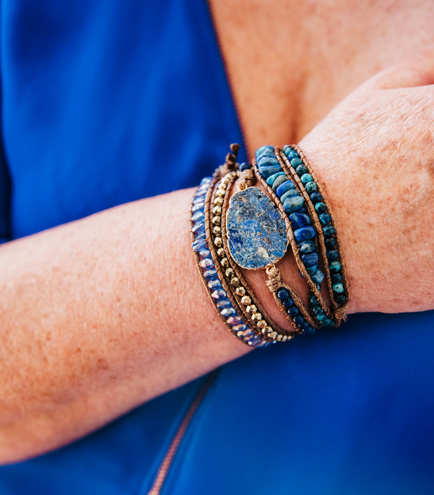 Lapis semi precious stone wrap