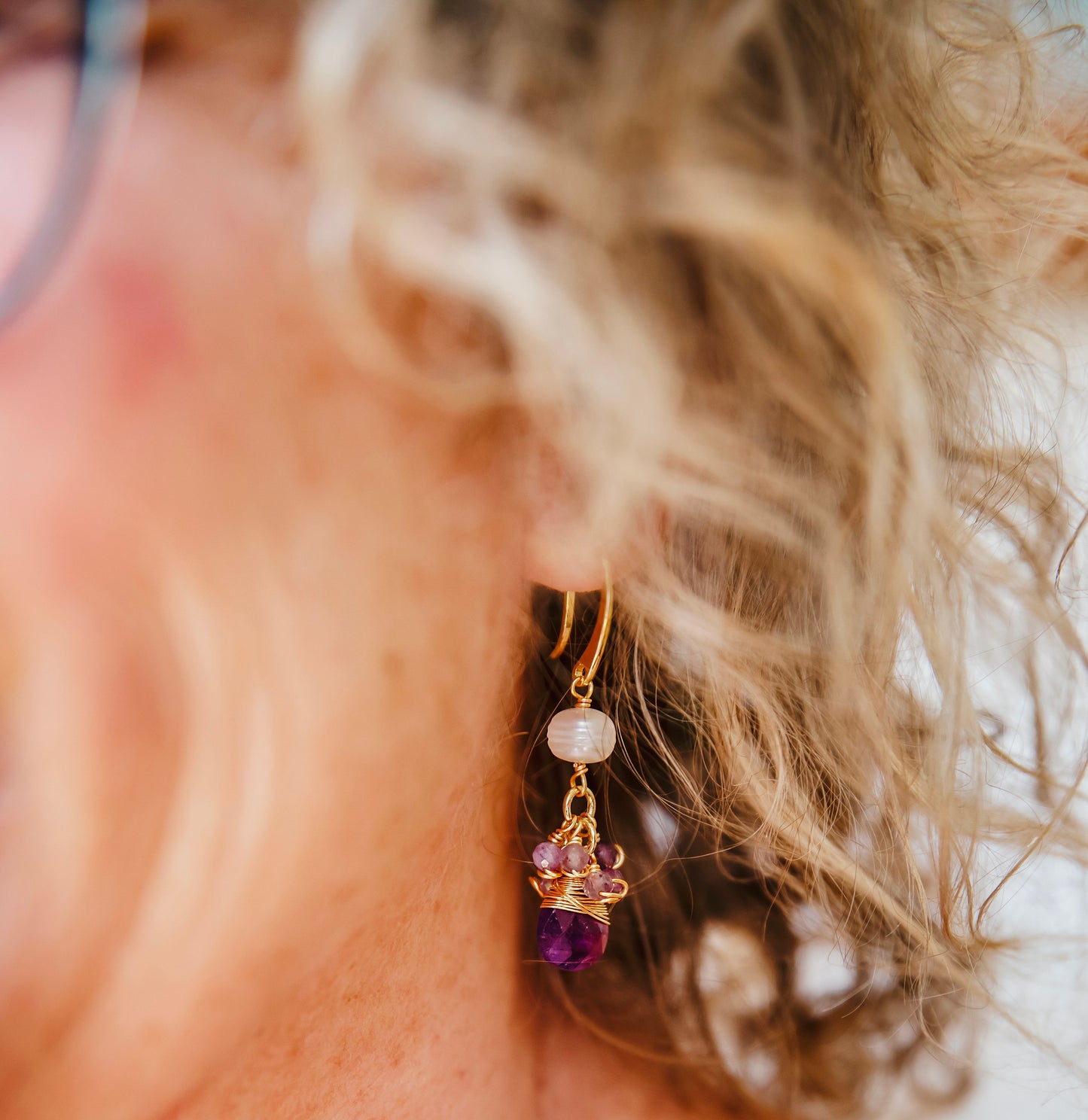 Amethyst 18k Gold plated with seed Pearl earrings