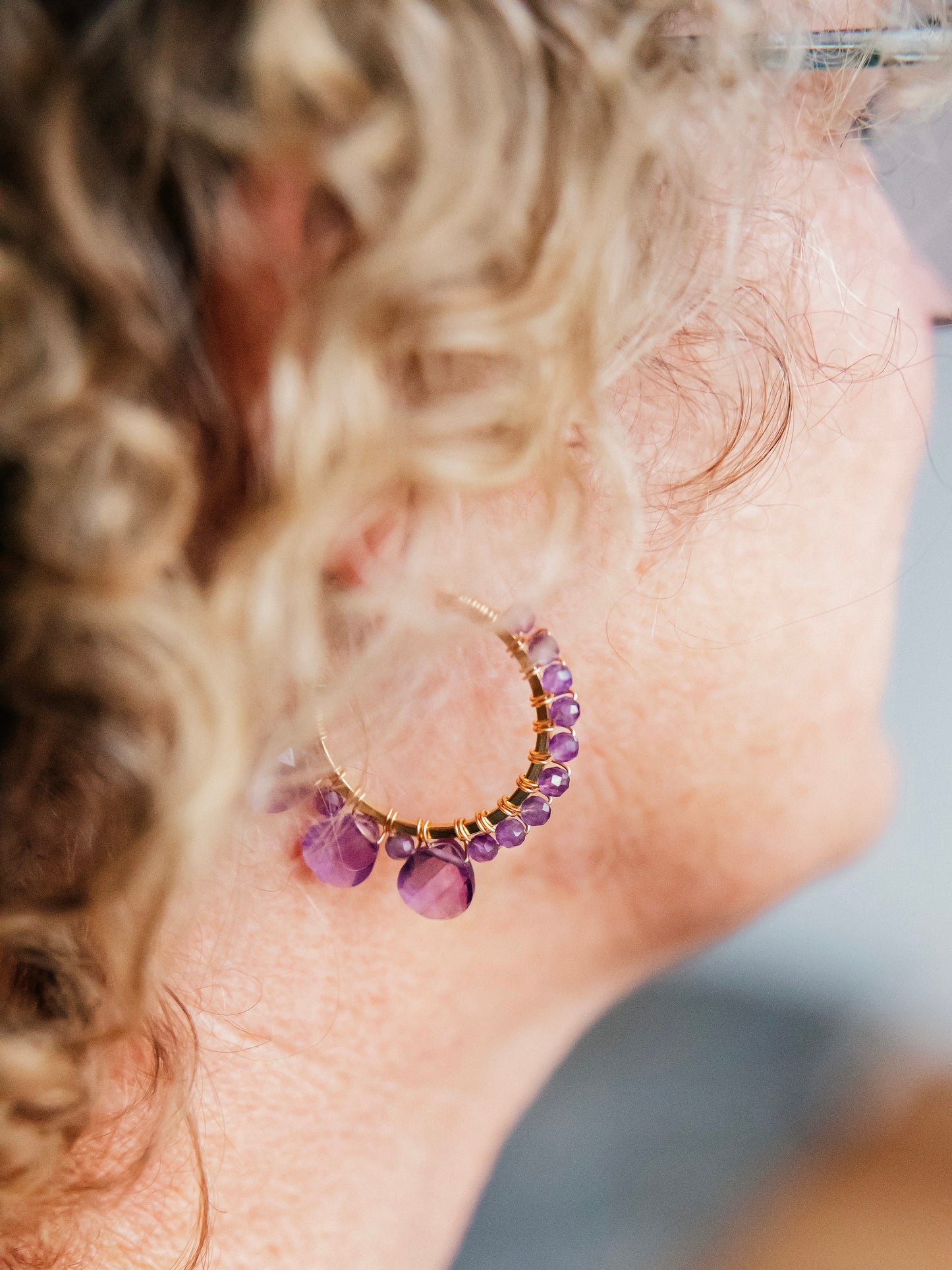 18K Gold dipped hoops & Amethyst Stone.