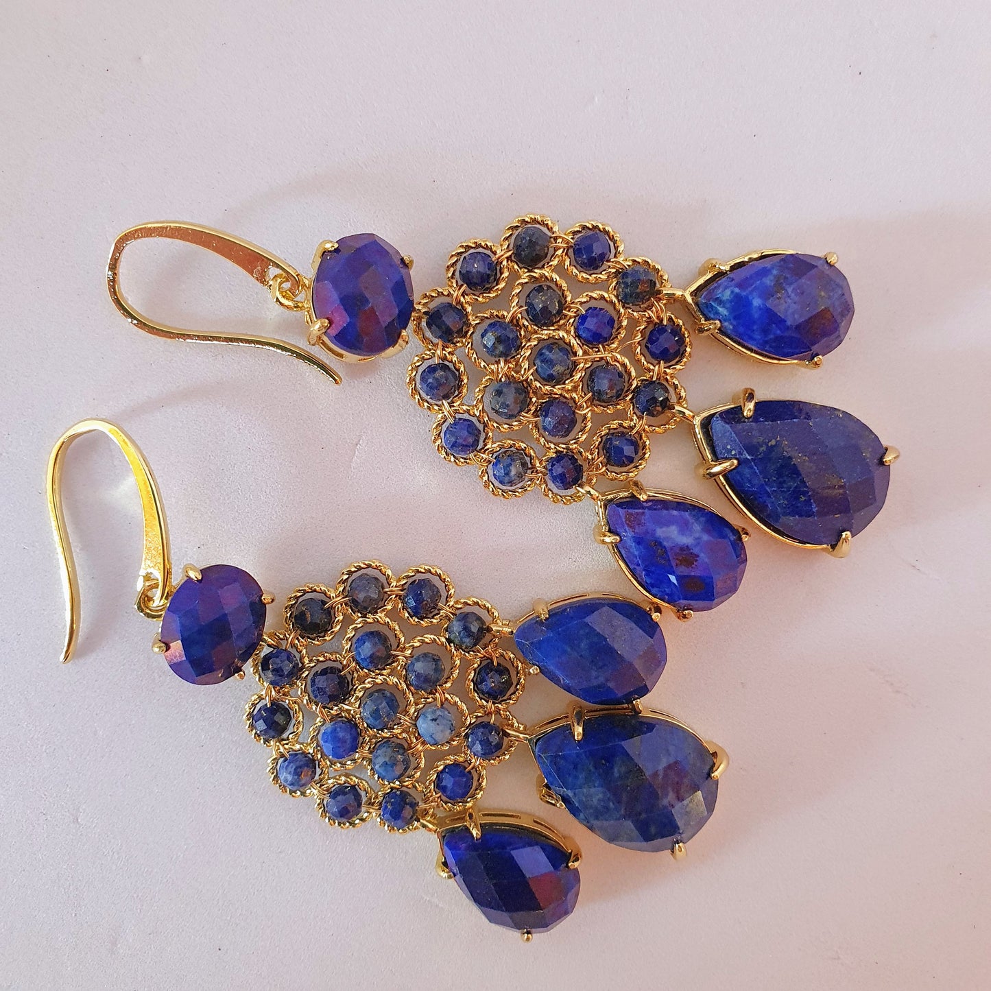 18K Gold plated Lapis lazuli chandelier earrings