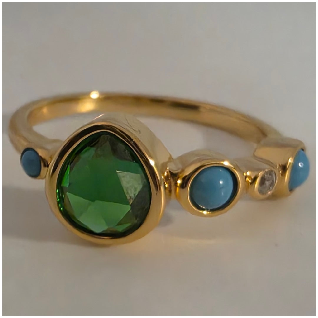 Sterling Silver 18K Gold Vermeil  Green Onyx Ring