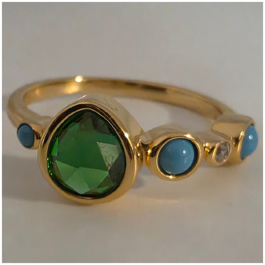 Sterling Silver 18K Gold Vermeil  Green Onyx Ring