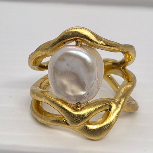 Sterling Silver 18K Gold Vermeil Baroque Pearl Ring