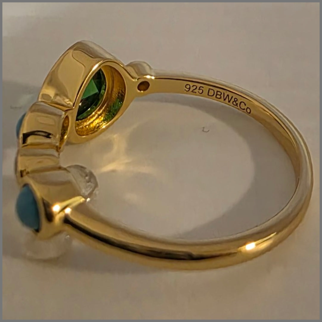 Sterling Silver 18K Gold Vermeil  Green Onyx Ring