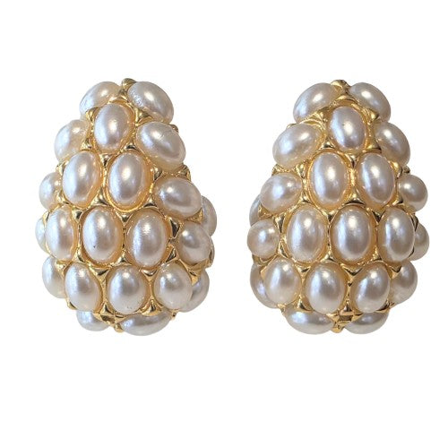 18K Gold hollow out Teardrop Pearl Earrings