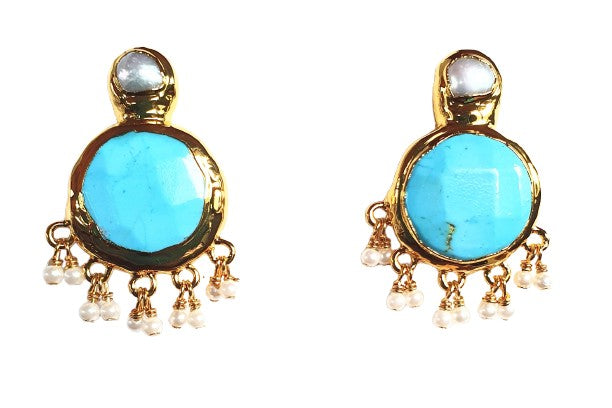 Turquoise and seed Pearls set in 18K Gold Plated