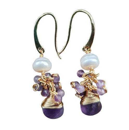 Amethyst 18k Gold plated with seed Pearl earrings