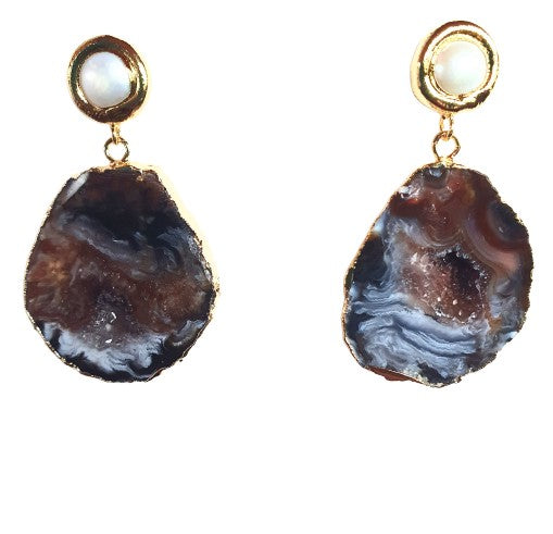 Smoky Quartz and pearl 18K Gold plated earring