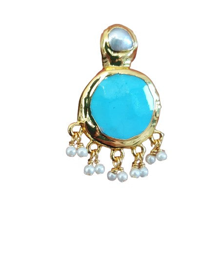 Turquoise and seed Pearls set in 18K Gold Plated