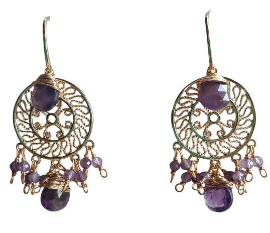 Amethyst and 18k Gold plated drop earrings