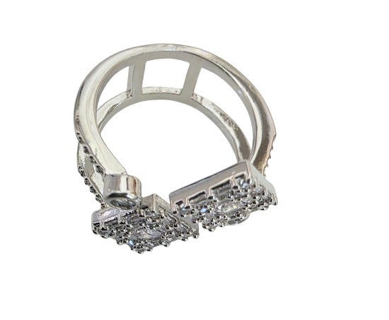 Sterling Silver& Cubic Zirconia Dipped Art Deco style adjustable Ring