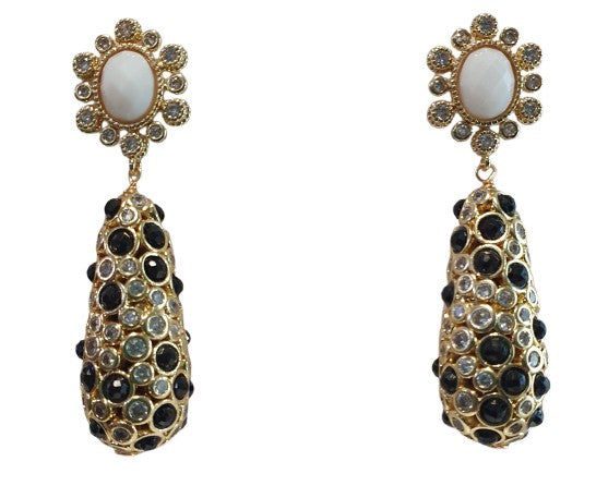 18K Gold plated Onyx and cubic Zirconia drop earrings
