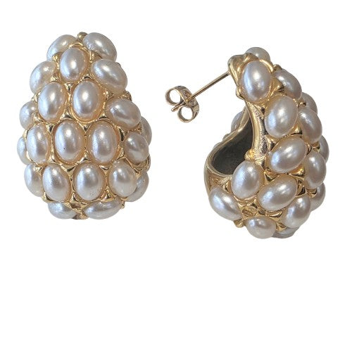 18K Gold hollow out Teardrop Pearl Earrings