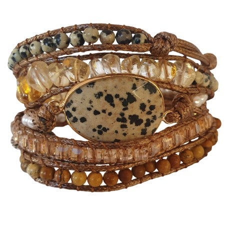 Dalmatian stone and citrine wrap