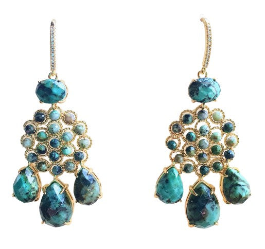 Natural Turquoise set with 18k Gold plated chandelier earrings