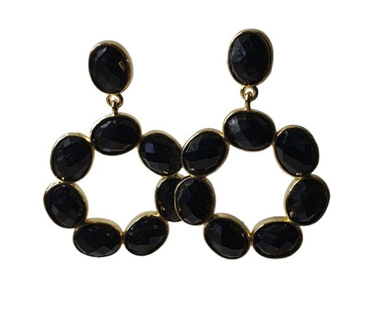 Black Onyx 18K Gold plated drop hoops