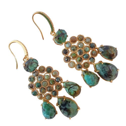 Natural Turquoise set with 18k Gold plated chandelier earrings