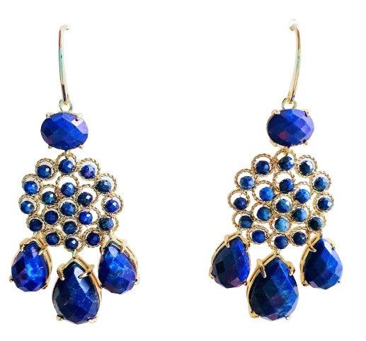 18K Gold plated Lapis lazuli chandelier earrings