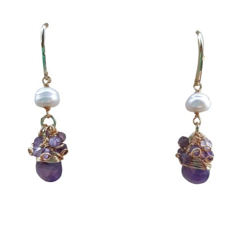 Amethyst 18k Gold plated with seed Pearl earrings