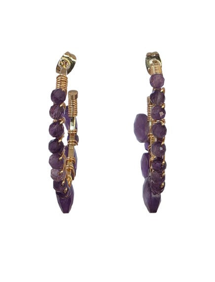 18K Gold dipped hoops & Amethyst Stone.