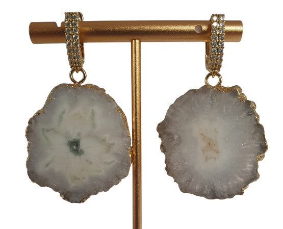 Natural White Quartz with 18k Gold plated drop earrings