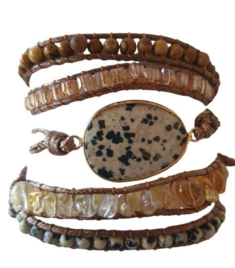 Dalmatian stone and citrine wrap